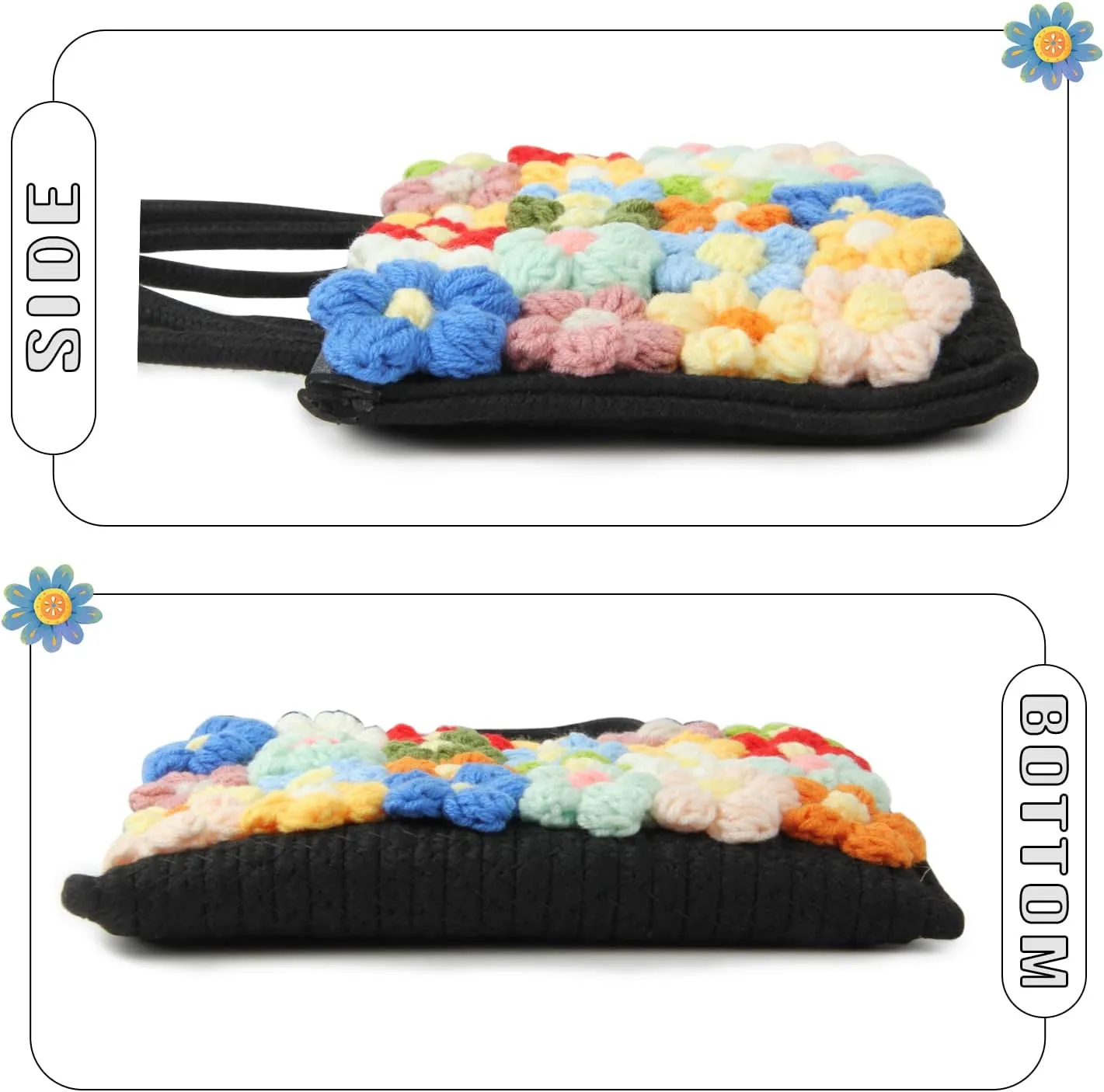 SUKUTU Women Small Flower Handwoven Crossbody Handbag Cute Multicolored Purse Bag Cotton Crochet Shoulder Bag