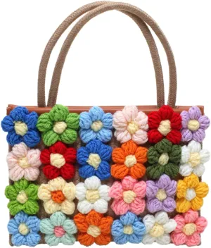 SUKUTU Women Small Flower Handwoven Crossbody Handbag Cute Multicolored Purse Bag Cotton Crochet Shoulder Bag