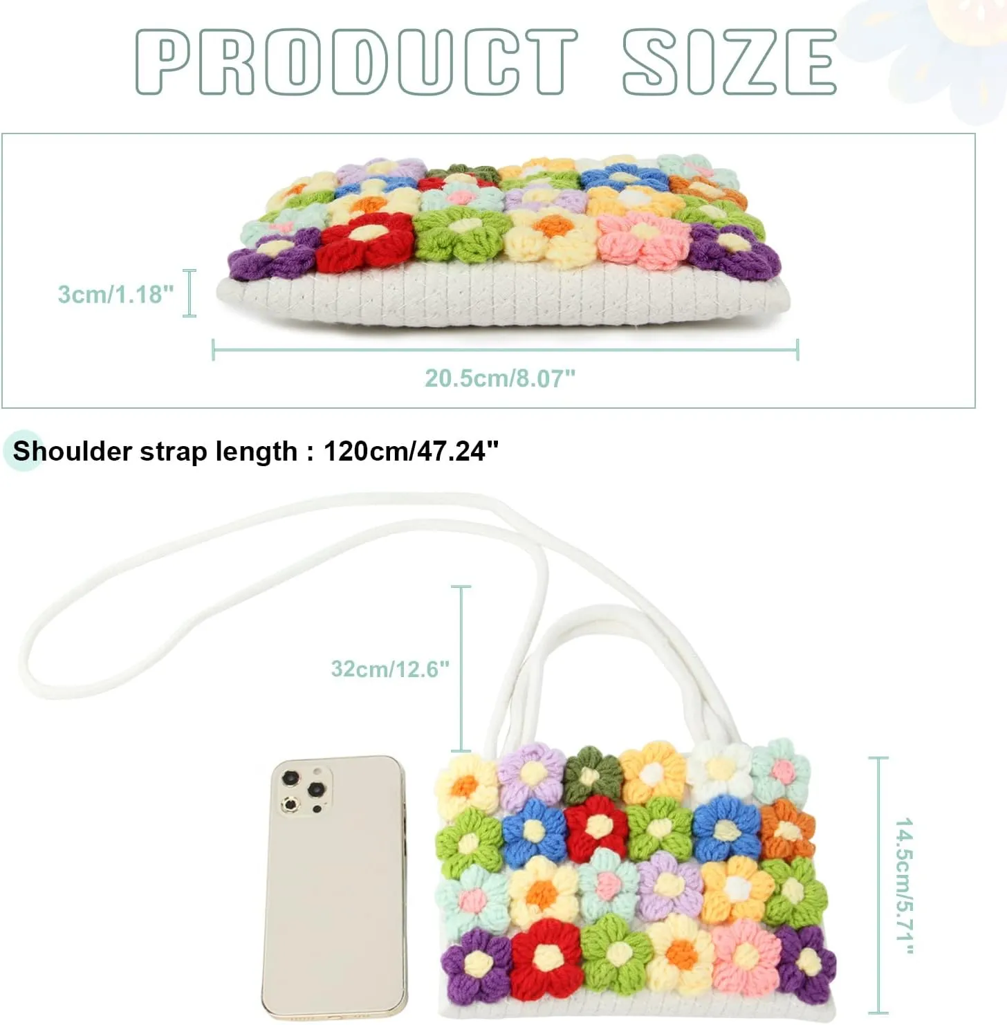 SUKUTU Women Small Flower Handwoven Crossbody Handbag Cute Multicolored Purse Bag Cotton Crochet Shoulder Bag
