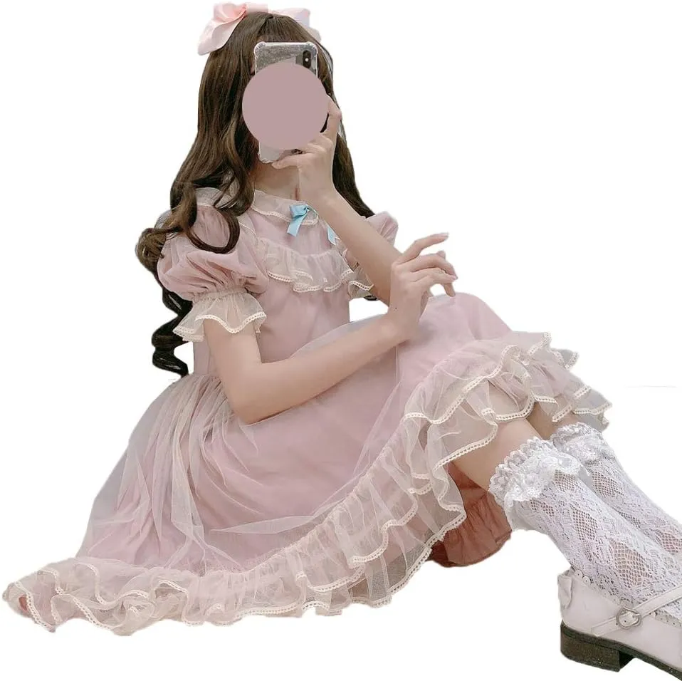 Summer Japanese Lolita Lace Dress Teen Girls Soft Cute Ruffles A-Line Princess Party Dresses