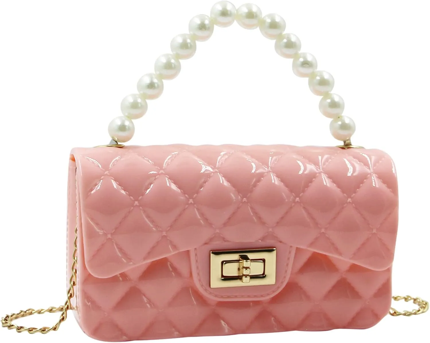 Summer Jelly Bag Purse Lady Girls Crossbody Shoulder bag Top Handle Handbag Portable Pearl Pouch Wallet, Pink