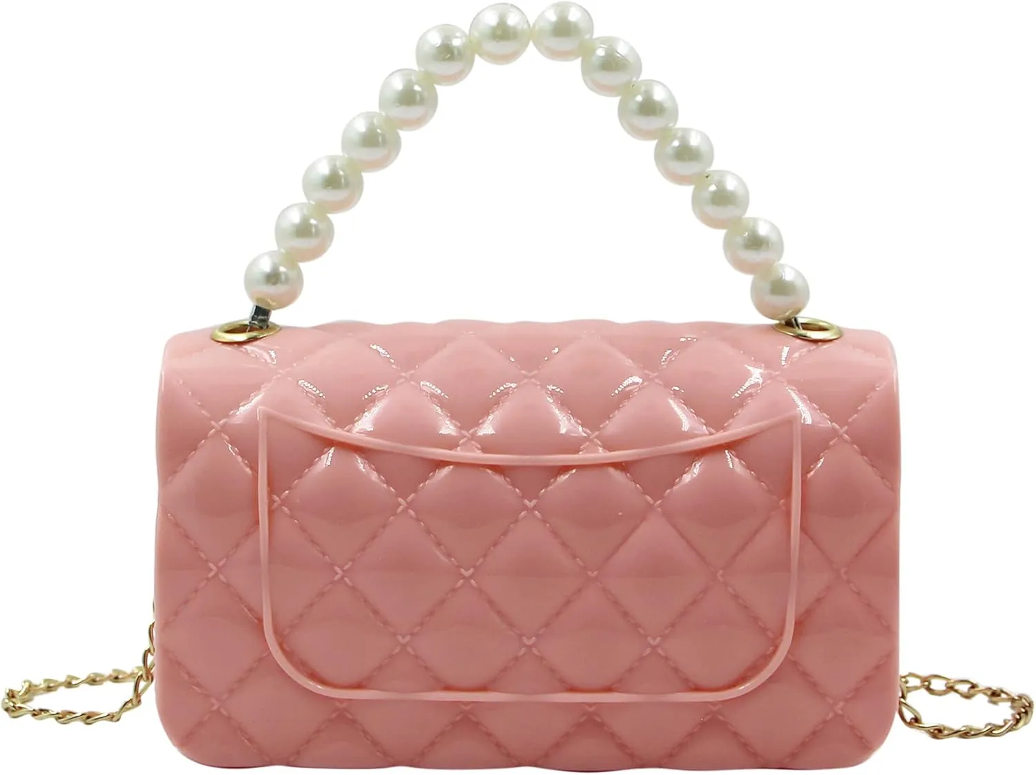 Summer Jelly Bag Purse Lady Girls Crossbody Shoulder bag Top Handle Handbag Portable Pearl Pouch Wallet, Pink