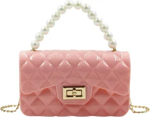 Summer Jelly Bag Purse Lady Girls Crossbody Shoulder bag Top Handle Handbag Portable Pearl Pouch Wallet, Pink