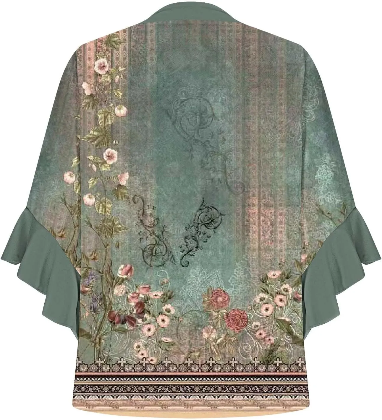 Summer Tops for Women 2025 Floral Print Flowy 3/4 Length Sleeve Womens Tops Ruffle Sleeve Half Button Down V Neck Shirt