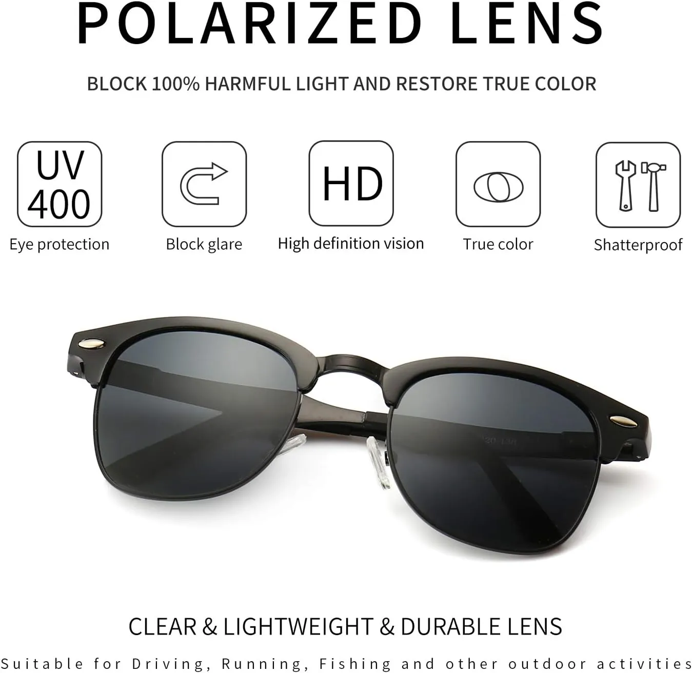 SUNGAIT Polarized Sunglasses for Men and Women, Classic Half-Frame Retro Shades for Driving, Travel, and Outdoor Activities