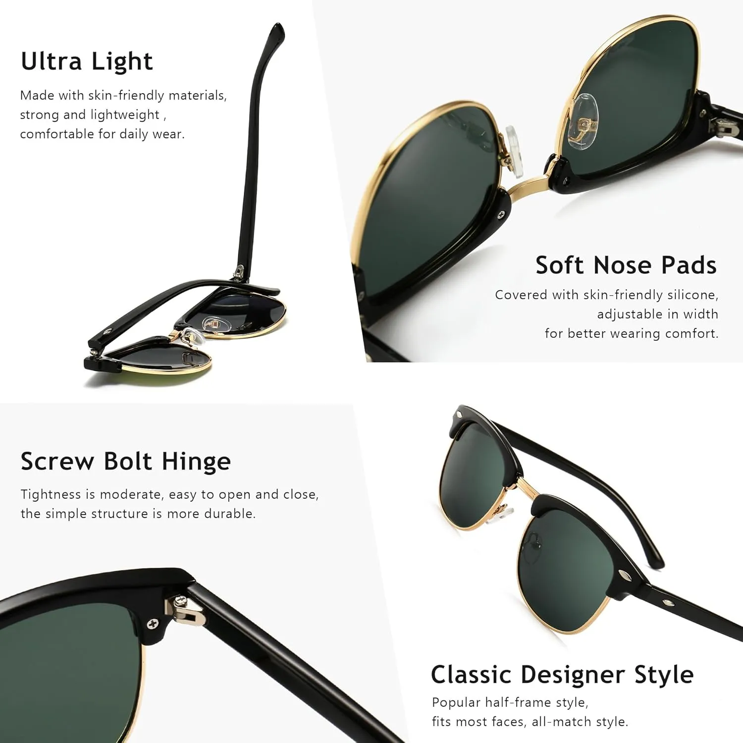 SUNGAIT Polarized Sunglasses for Men and Women, Classic Half-Frame Retro Shades for Driving, Travel, and Outdoor Activities