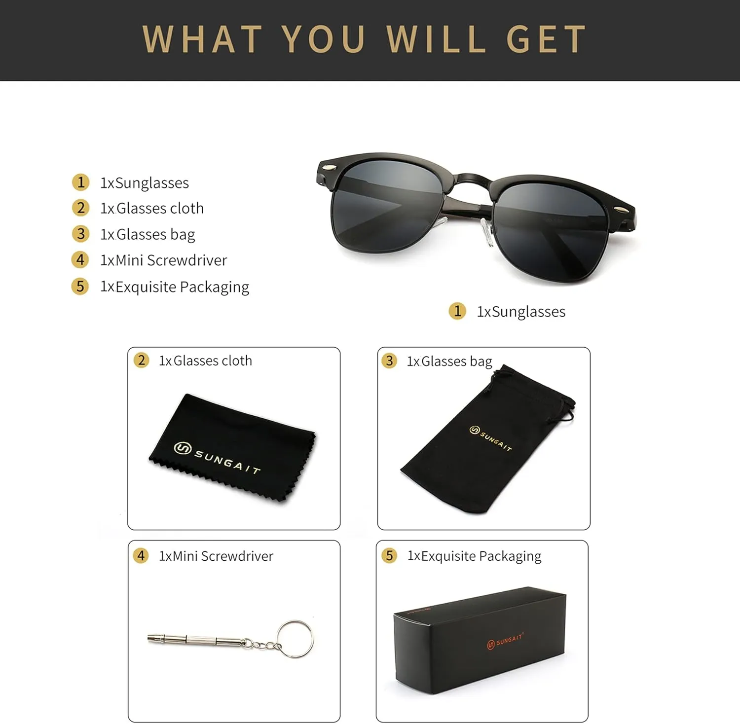 SUNGAIT Polarized Sunglasses for Men and Women, Classic Half-Frame Retro Shades for Driving, Travel, and Outdoor Activities