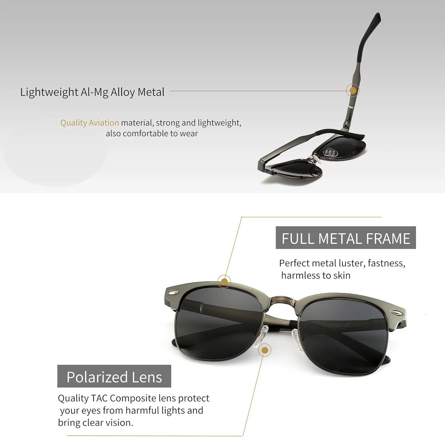 SUNGAIT Polarized Sunglasses for Men and Women, Classic Half-Frame Retro Shades for Driving, Travel, and Outdoor Activities