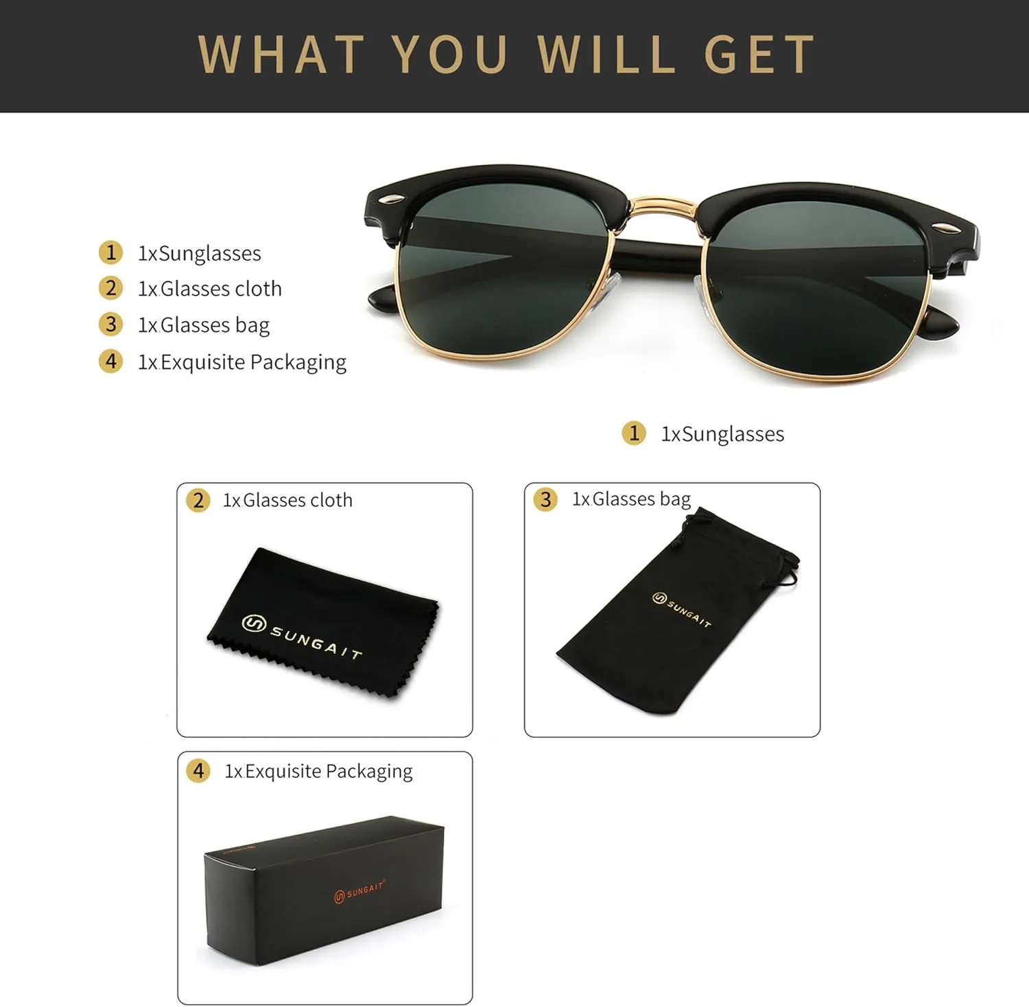 SUNGAIT Polarized Sunglasses for Men and Women, Classic Half-Frame Retro Shades for Driving, Travel, and Outdoor Activities