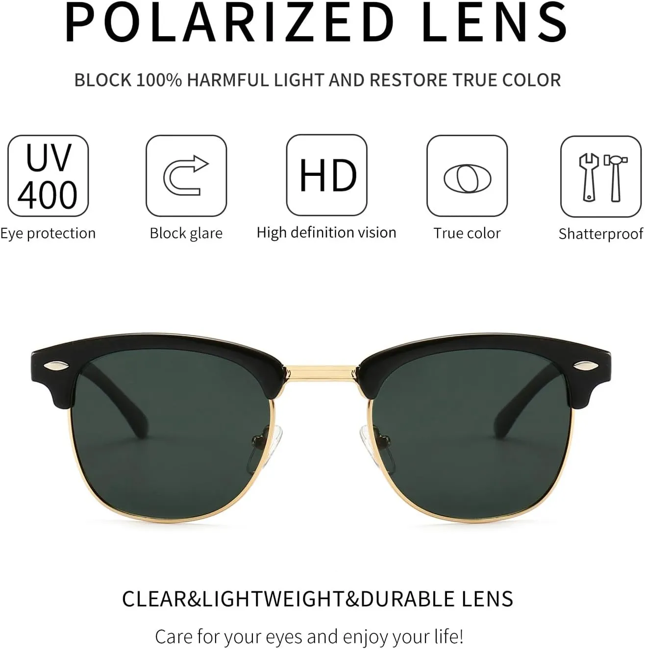 SUNGAIT Polarized Sunglasses for Men and Women, Classic Half-Frame Retro Shades for Driving, Travel, and Outdoor Activities