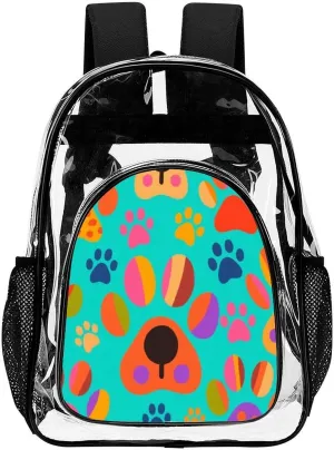 Supdreamc Lightweight Daypack Bookbag for Trekking Business Walking Cycling - Big Capacity Transparent Multipurpose Carry On Bag, Colorful Dog Bones Paw Prints Business Computer Bag