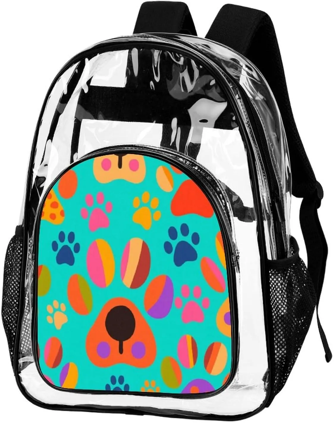 Supdreamc Lightweight Daypack Bookbag for Trekking Business Walking Cycling - Big Capacity Transparent Multipurpose Carry On Bag, Colorful Dog Bones Paw Prints Business Computer Bag