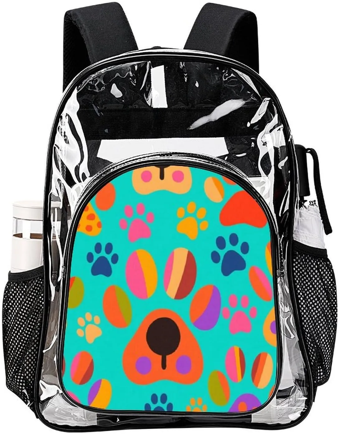 Supdreamc Lightweight Daypack Bookbag for Trekking Business Walking Cycling - Big Capacity Transparent Multipurpose Carry On Bag, Colorful Dog Bones Paw Prints Business Computer Bag