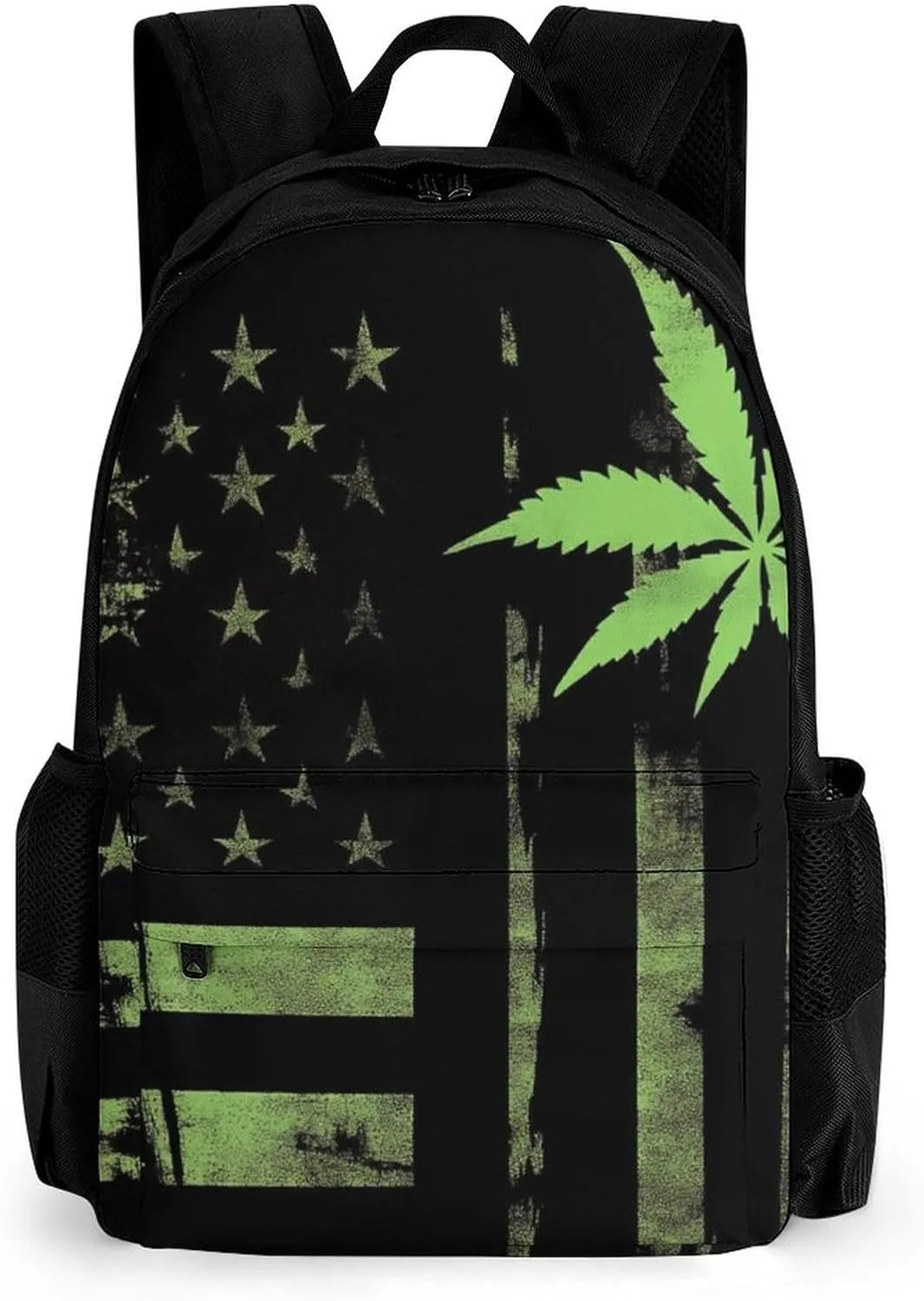 Supdreamc Men Women Lightweight American Usa Flag Marijuanaweed Leaf Painting Backpack Large Capacity Bookbag With Smooth Zippers for Gym Business Running