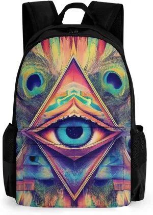 Supdreamc Men Women Polyester Colorful Tattoo Trippy Acid Eye Daypack Big Capacity Shoulder Bag With Smooth Zippers for Hiking Work Walking Cycling