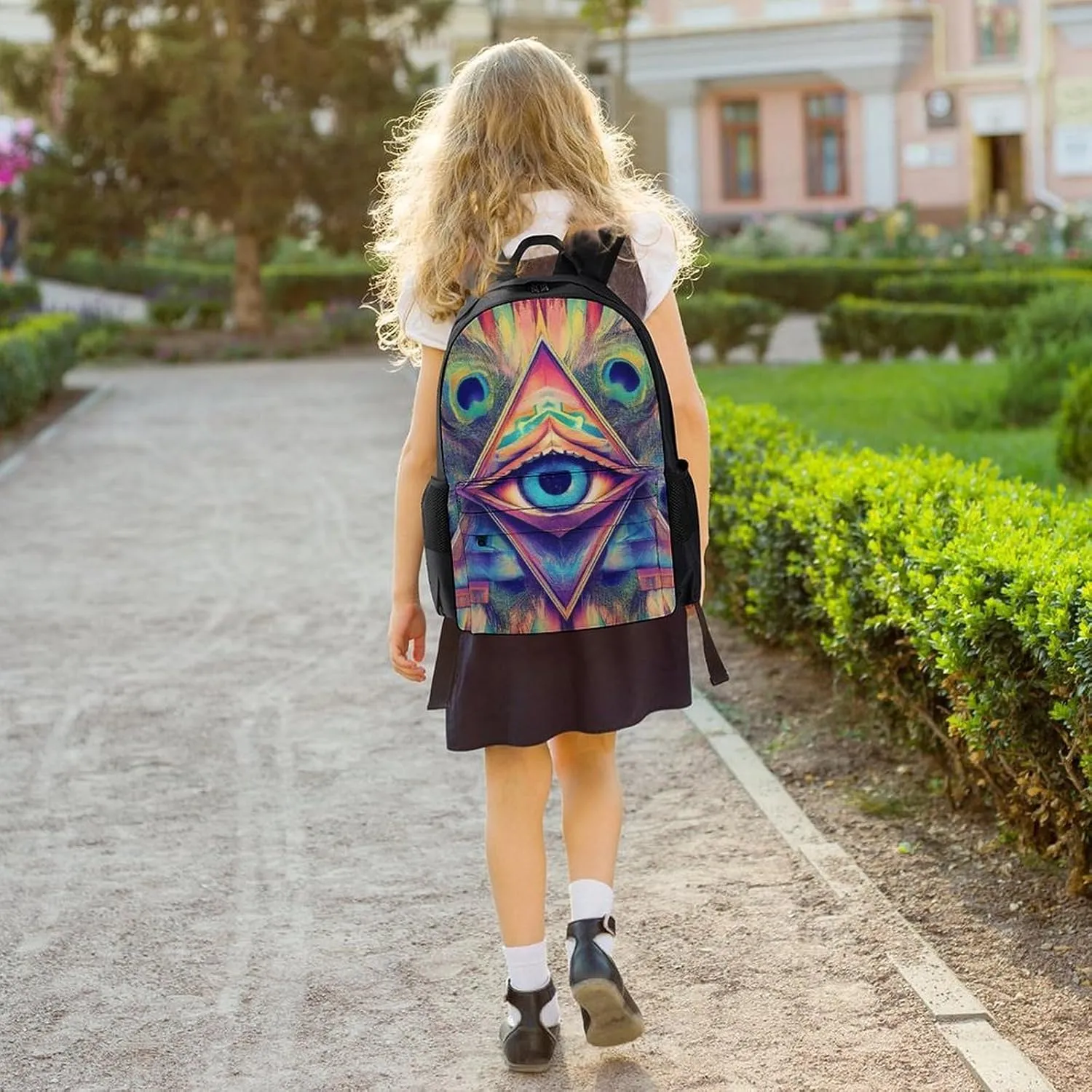 Supdreamc Men Women Polyester Colorful Tattoo Trippy Acid Eye Daypack Big Capacity Shoulder Bag With Smooth Zippers for Hiking Work Walking Cycling