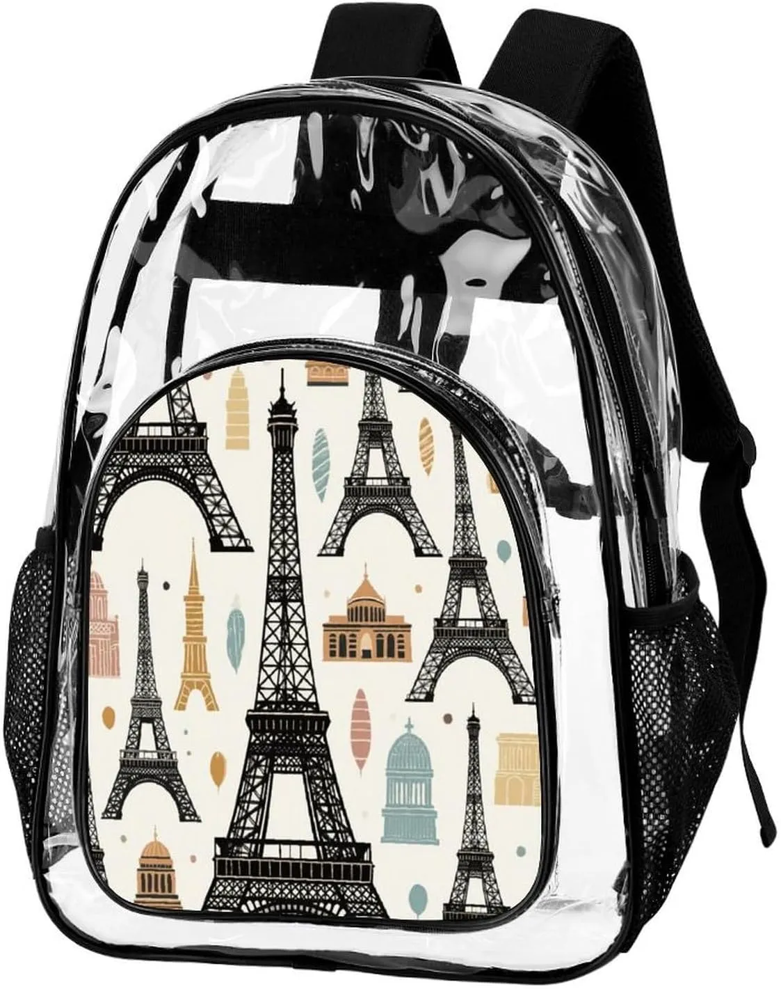 Supdreamc Men Women Transparent Paris Eiffel Tower Art Daypack Big Capacity Shoulder Bag With Adjustable Shoulder Straps for Camping Travel Walking Cycling