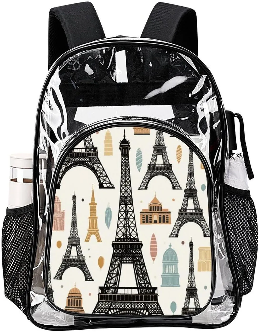 Supdreamc Men Women Transparent Paris Eiffel Tower Art Daypack Big Capacity Shoulder Bag With Adjustable Shoulder Straps for Camping Travel Walking Cycling