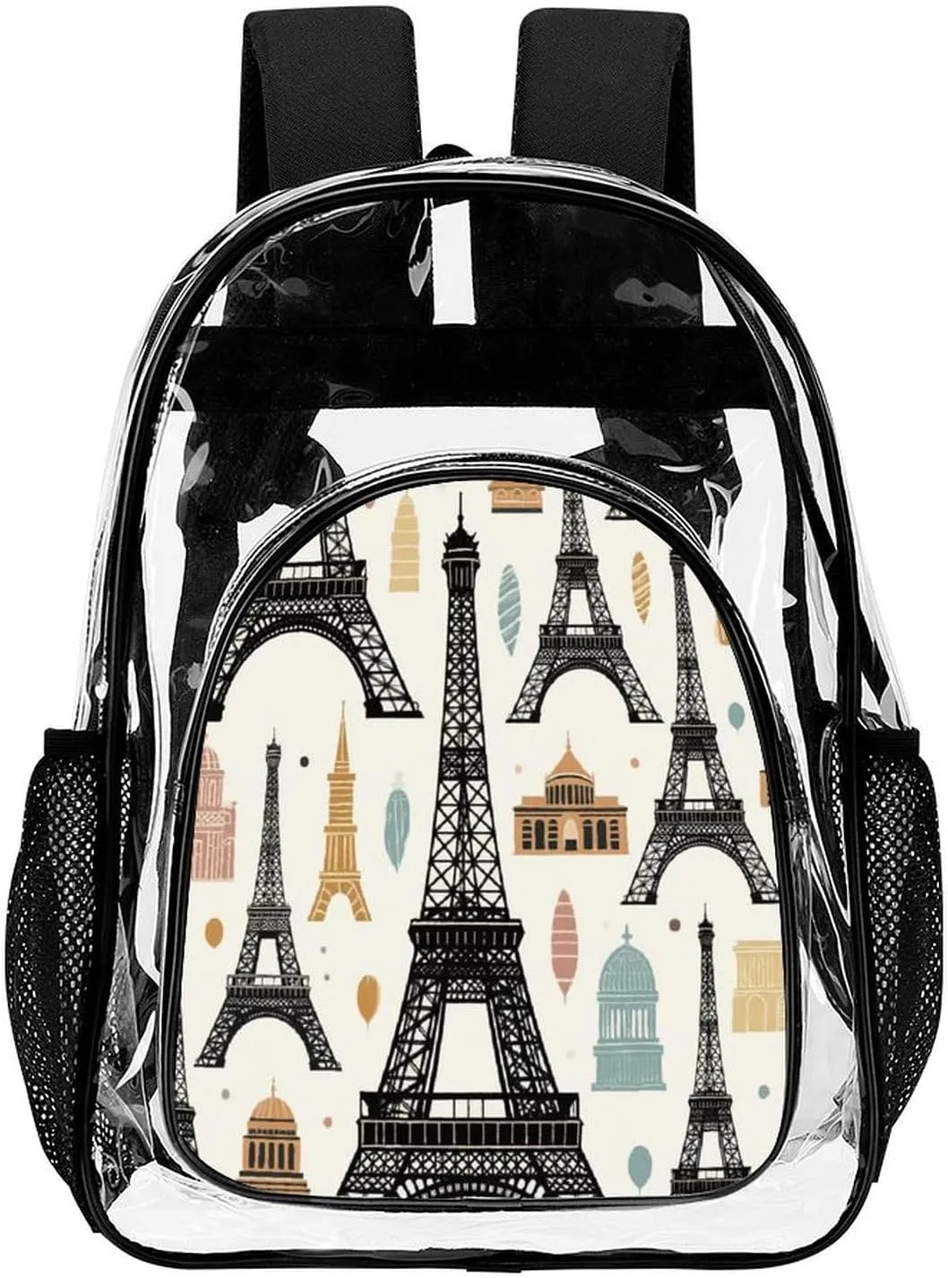 Supdreamc Men Women Transparent Paris Eiffel Tower Art Daypack Big Capacity Shoulder Bag With Adjustable Shoulder Straps for Camping Travel Walking Cycling