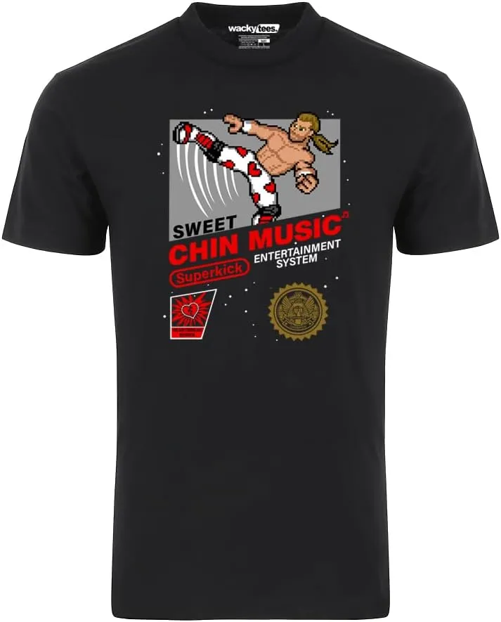 Sweet Chin Music Shawn Michaels Wrestling 8-Bit Gaming System Style Graphic Tee T-Shirt