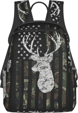 SWEET TANG Backpack Deer Camo Camouflage American Flag Hunting Bookbag