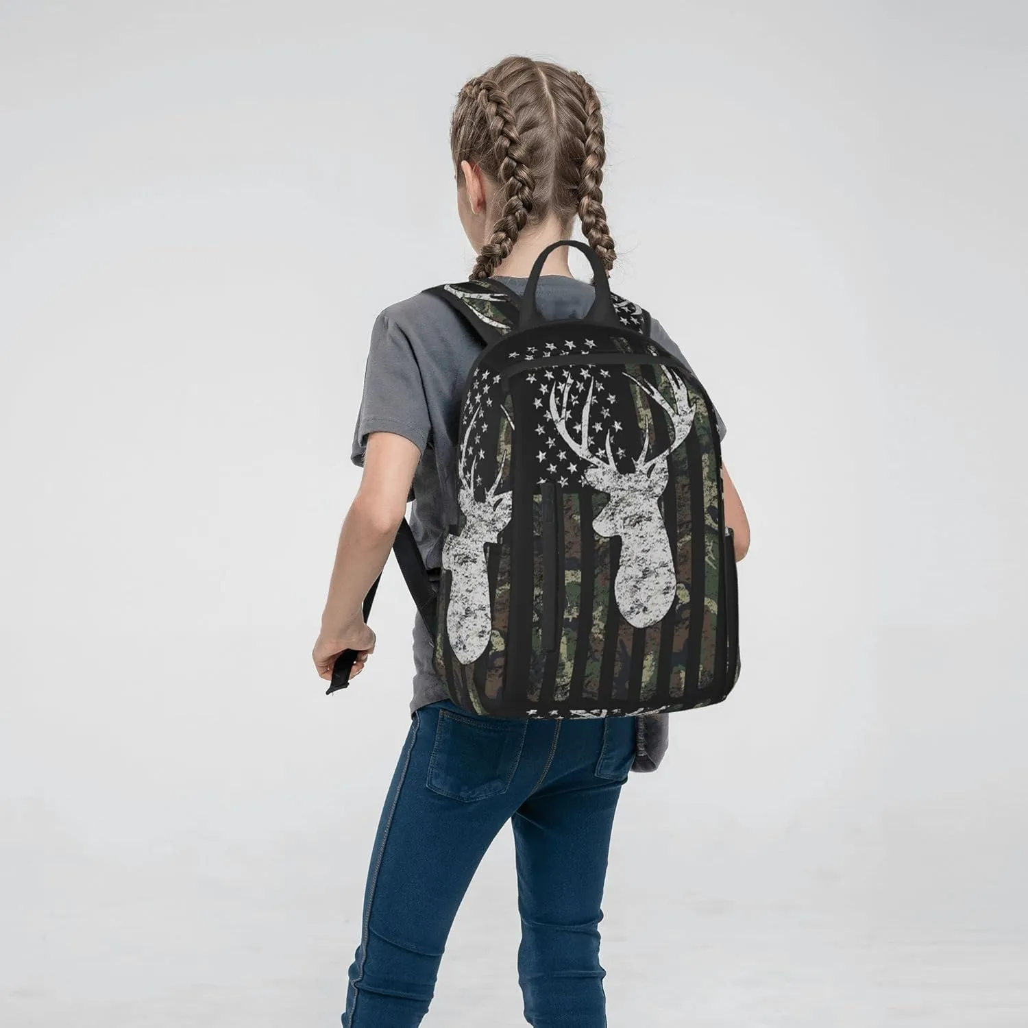 SWEET TANG Backpack Deer Camo Camouflage American Flag Hunting Bookbag