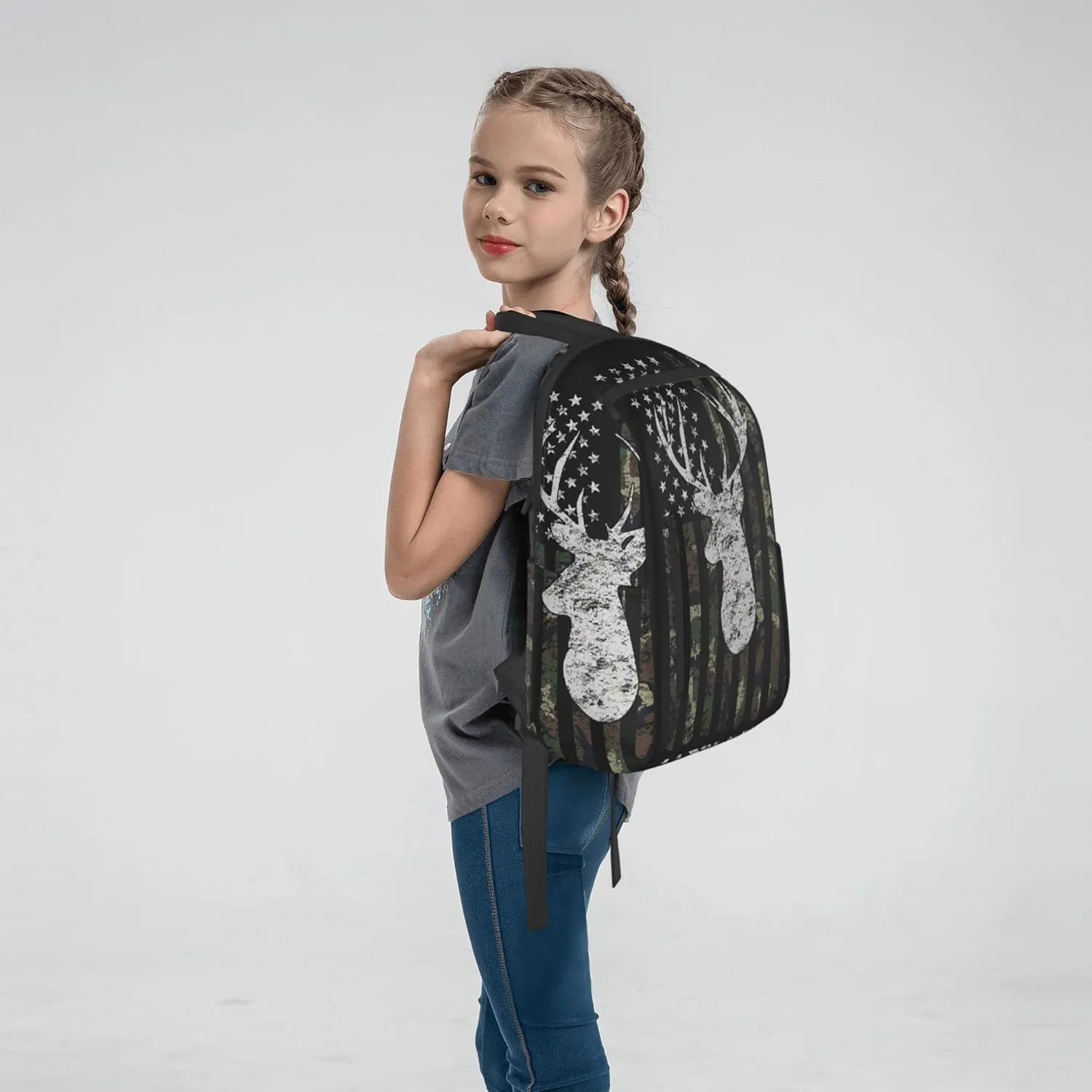 SWEET TANG Backpack Deer Camo Camouflage American Flag Hunting Bookbag