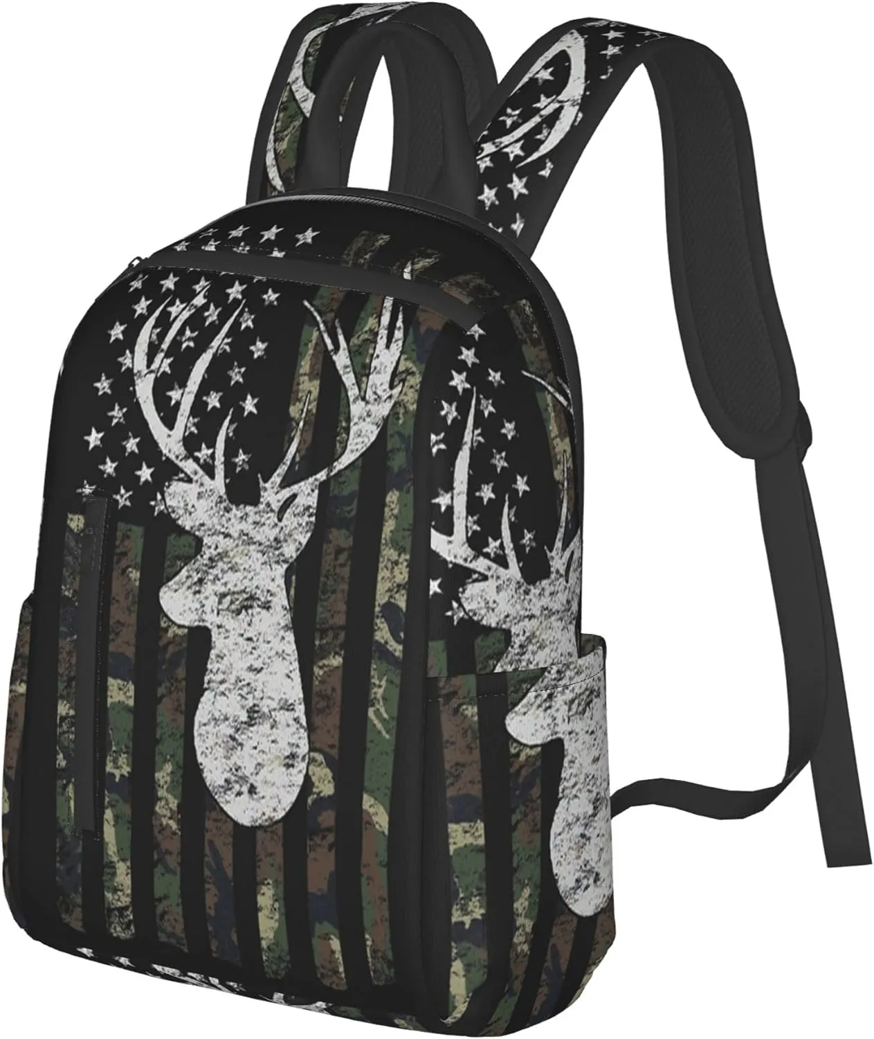 SWEET TANG Backpack Deer Camo Camouflage American Flag Hunting Bookbag
