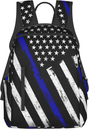 SWEET TANG Backpack for American Thin Blue Line Flag Police pattern black Bookbag