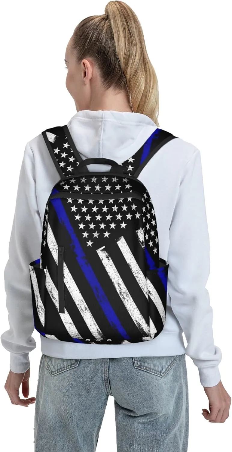 SWEET TANG Backpack for American Thin Blue Line Flag Police pattern black Bookbag