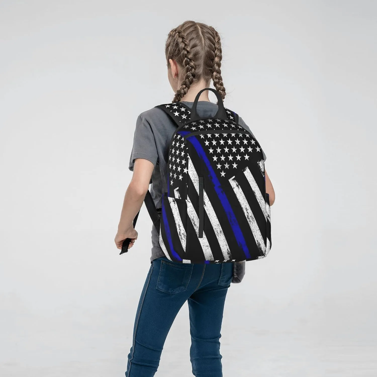 SWEET TANG Backpack for American Thin Blue Line Flag Police pattern black Bookbag