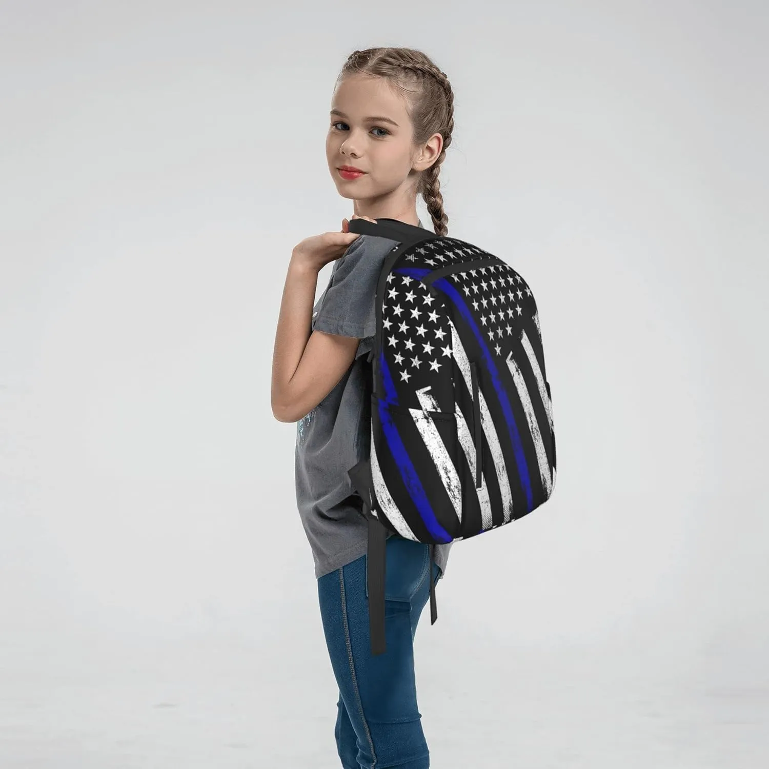 SWEET TANG Backpack for American Thin Blue Line Flag Police pattern black Bookbag