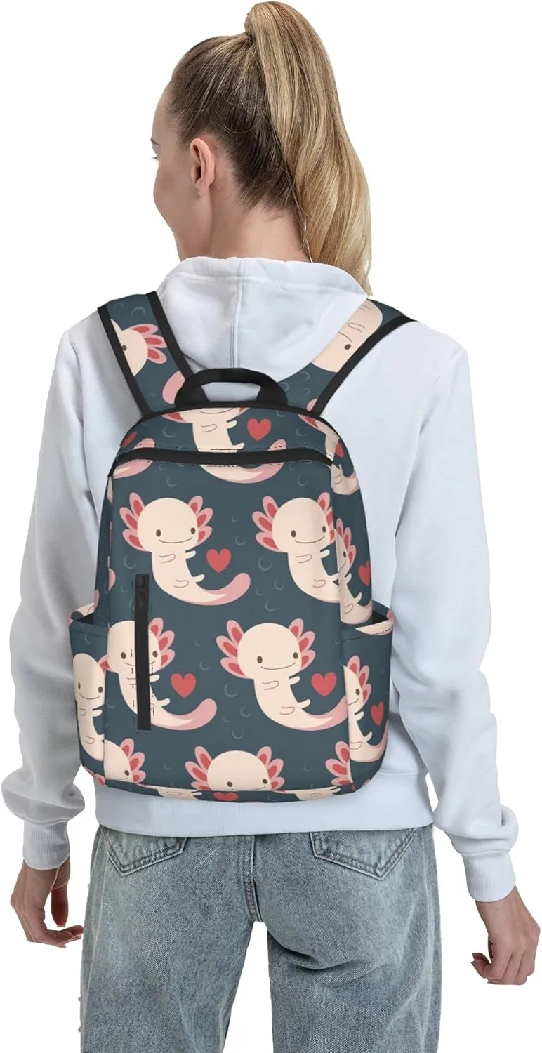 SWEET TANG Backpack Lightweight Bookbag Casual Sackpack (Axolotls Hearts And Bubbles)