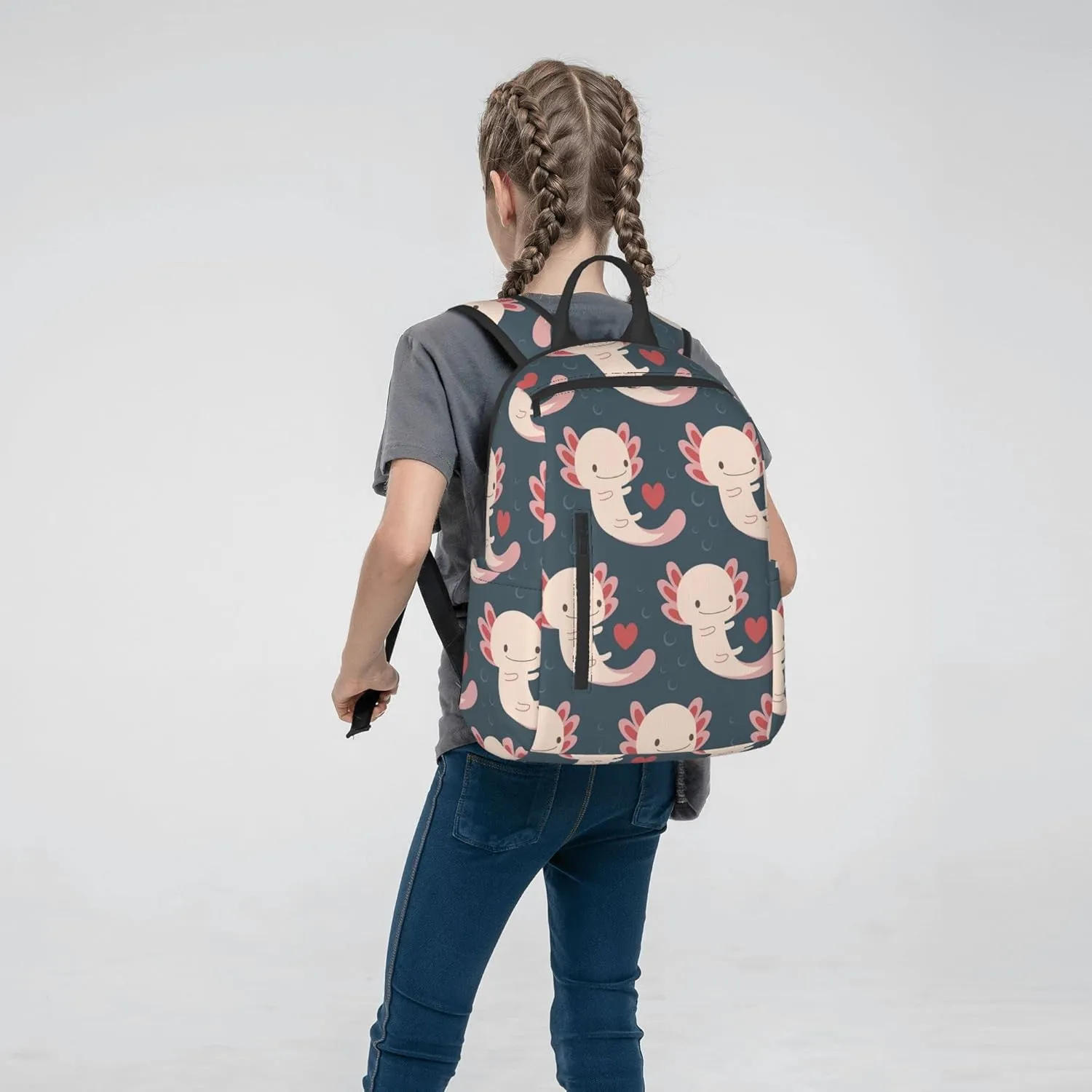 SWEET TANG Backpack Lightweight Bookbag Casual Sackpack (Axolotls Hearts And Bubbles)