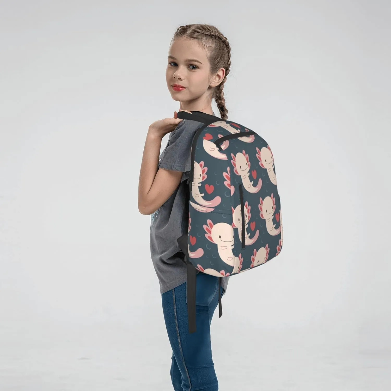 SWEET TANG Backpack Lightweight Bookbag Casual Sackpack (Axolotls Hearts And Bubbles)