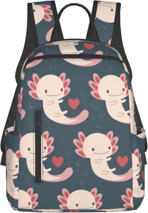 SWEET TANG Backpack Lightweight Bookbag Casual Sackpack (Axolotls Hearts And Bubbles)