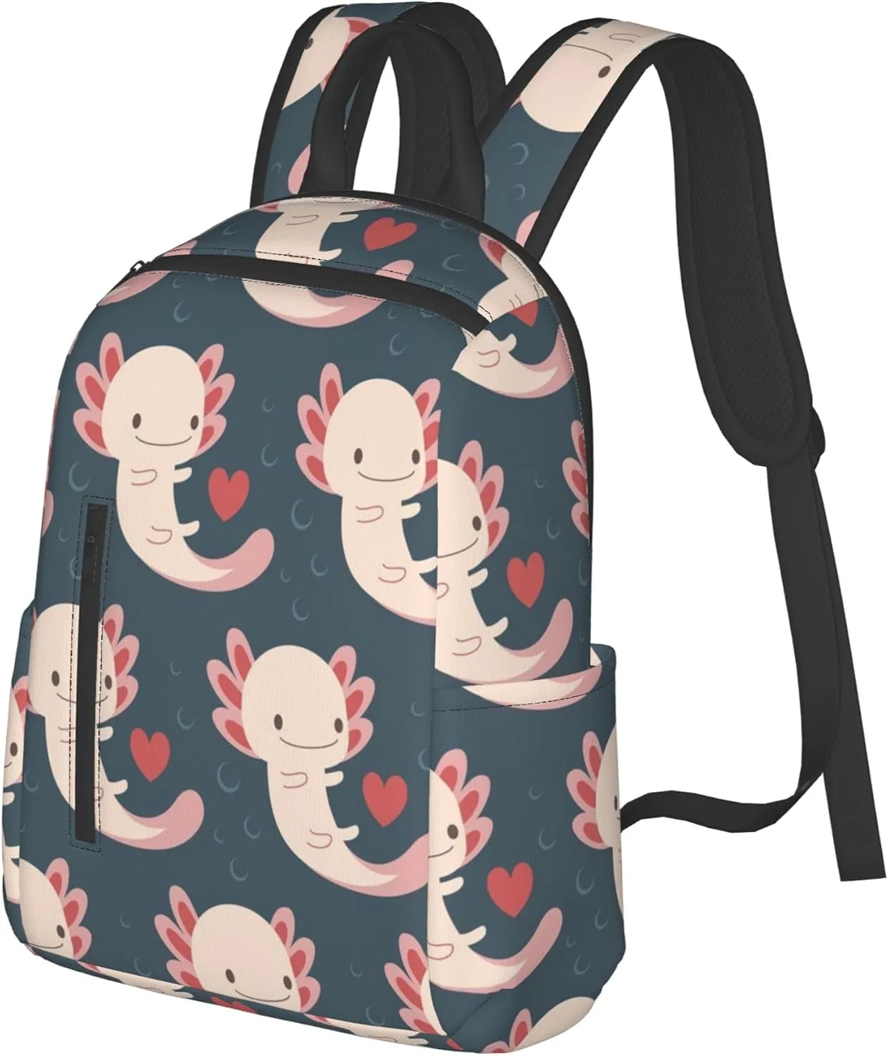 SWEET TANG Backpack Lightweight Bookbag Casual Sackpack (Axolotls Hearts And Bubbles)
