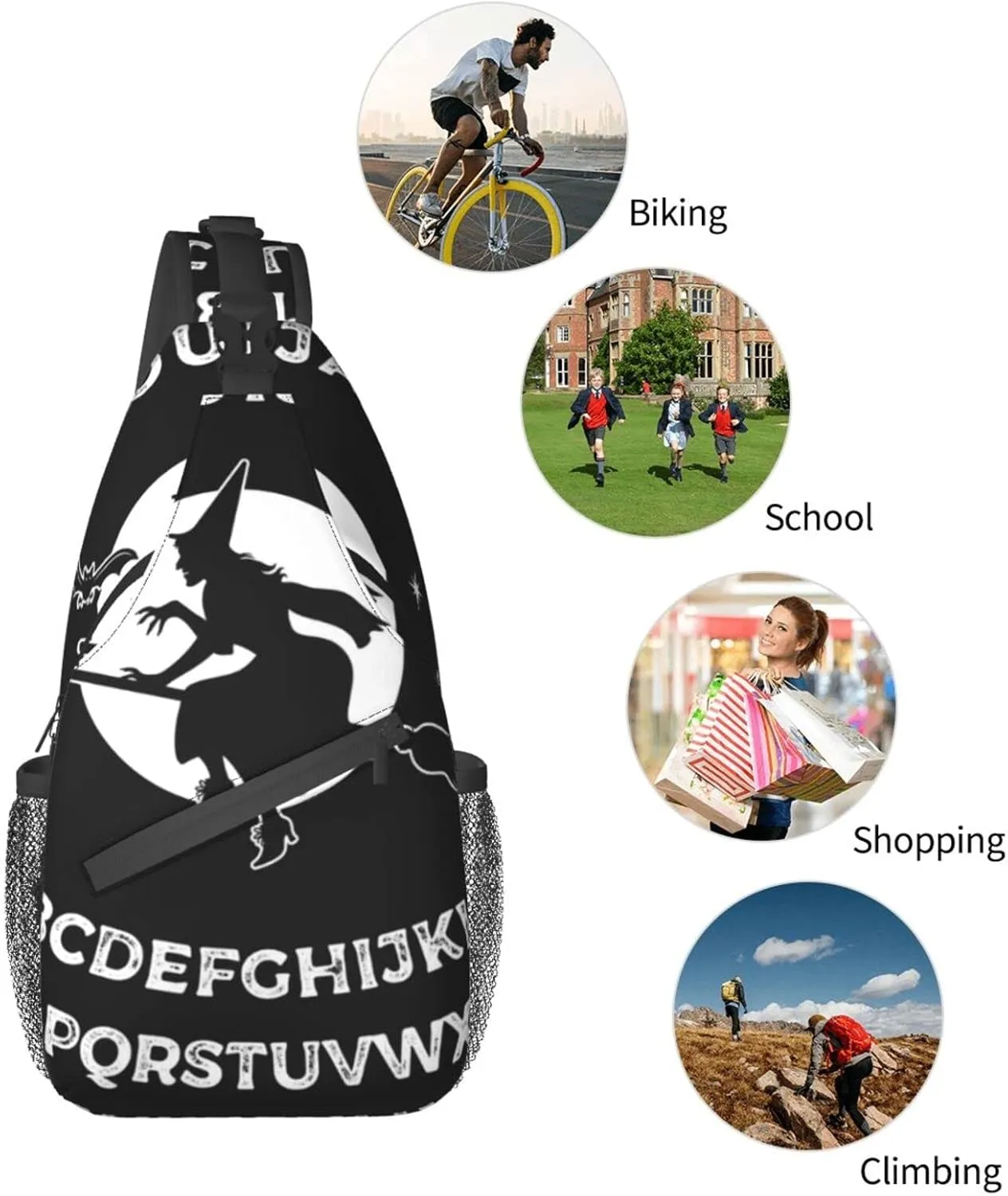 SWEET TANG Chest Bag for Men Women Board With Witch On Broomstick Occultism Sling Shoulder Backpack Large Capacity Crossbody Adjustable Strap
