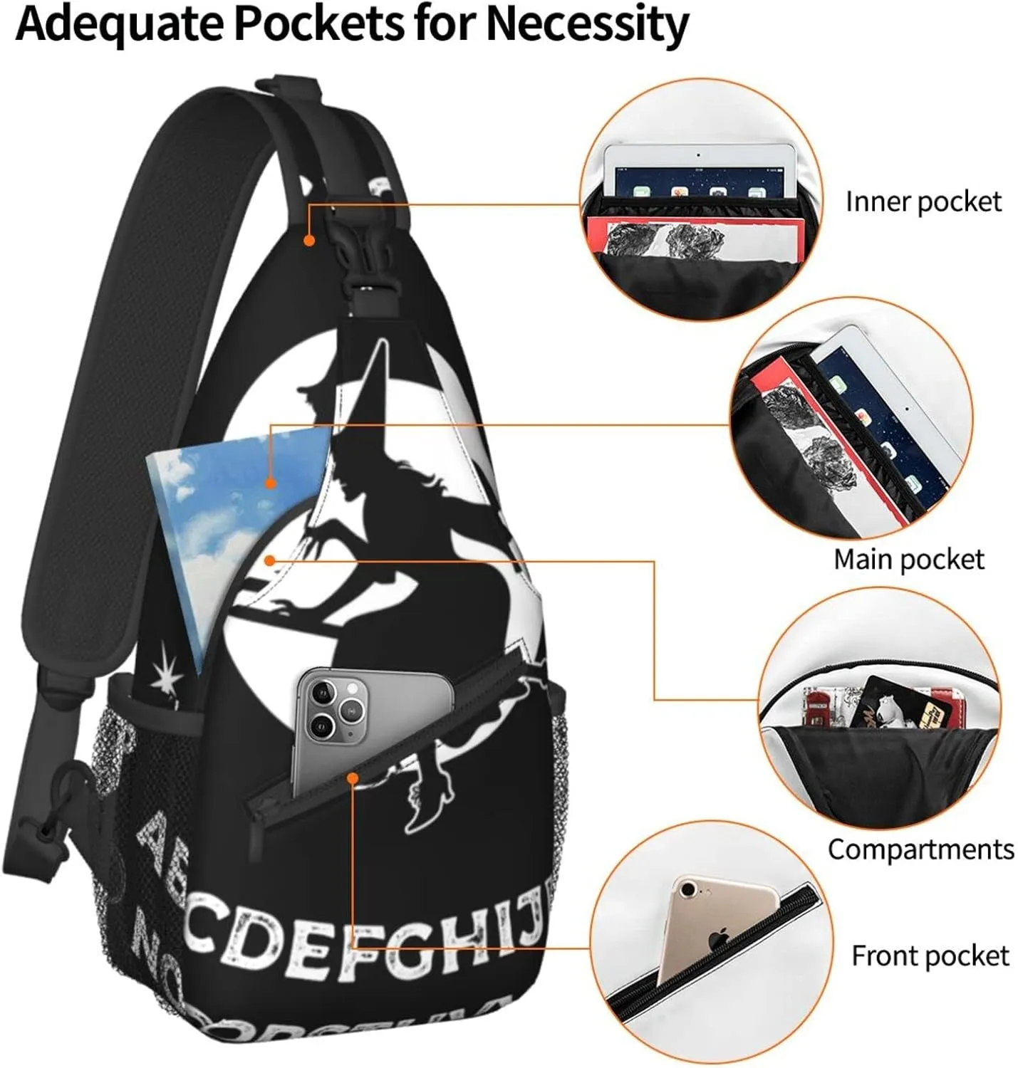 SWEET TANG Chest Bag for Men Women Board With Witch On Broomstick Occultism Sling Shoulder Backpack Large Capacity Crossbody Adjustable Strap