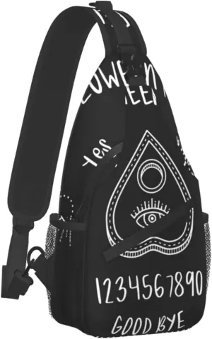 Sweet Tang Men's Sling Bag, Halloween Board Planchette Backpack with Eye of Providence, Durable Polyester, Adjustable Strap, 15 x 3.5 x 7.5 Inches