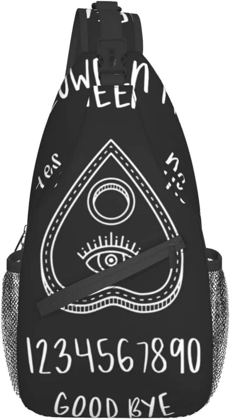 Sweet Tang Men's Sling Bag, Halloween Board Planchette Backpack with Eye of Providence, Durable Polyester, Adjustable Strap, 15 x 3.5 x 7.5 Inches