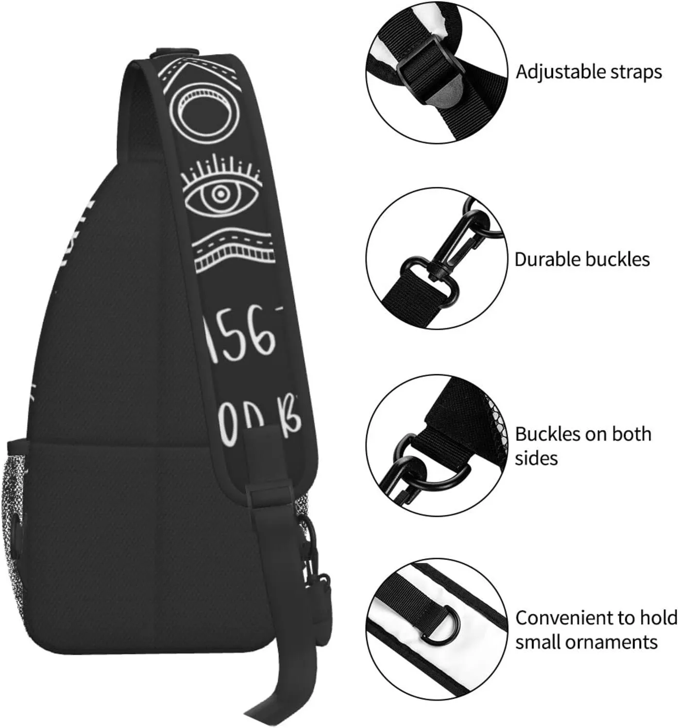 Sweet Tang Men's Sling Bag, Halloween Board Planchette Backpack with Eye of Providence, Durable Polyester, Adjustable Strap, 15 x 3.5 x 7.5 Inches