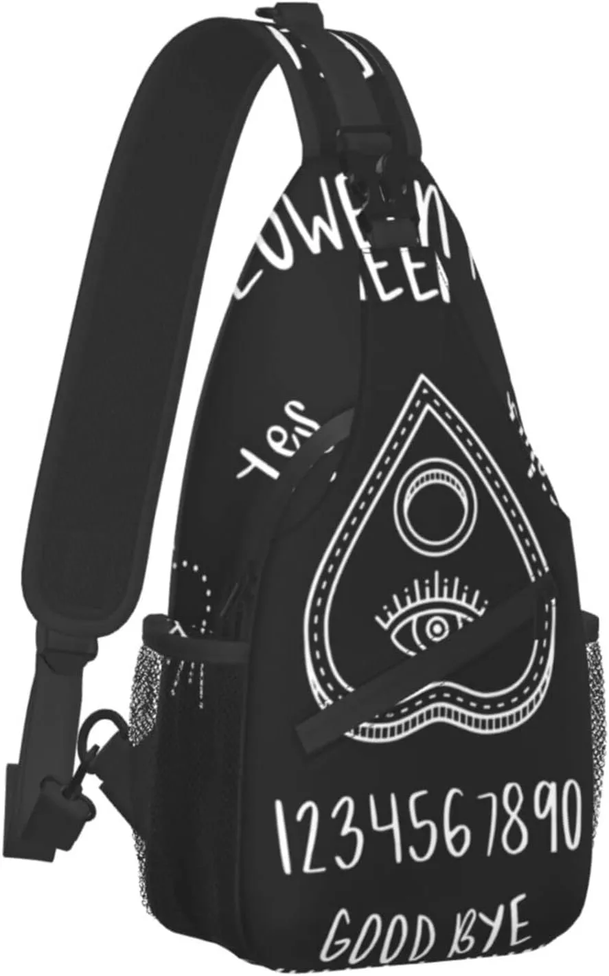 Sweet Tang Men's Sling Bag, Halloween Board Planchette Backpack with Eye of Providence, Durable Polyester, Adjustable Strap, 15 x 3.5 x 7.5 Inches