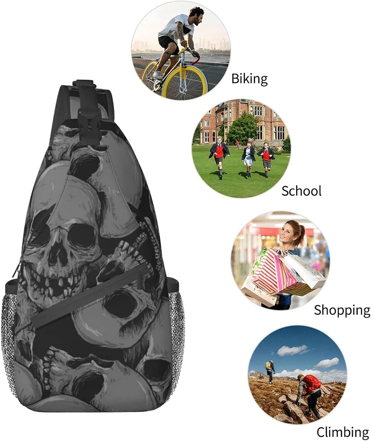 SWEET TANG Shoulder Sling Bag A Lot Of Skulls for Men Boys Multipurpose Unbalance Backpack Gym Bag with Smooth Zipper for Outdoor Sports Activities,One Size
