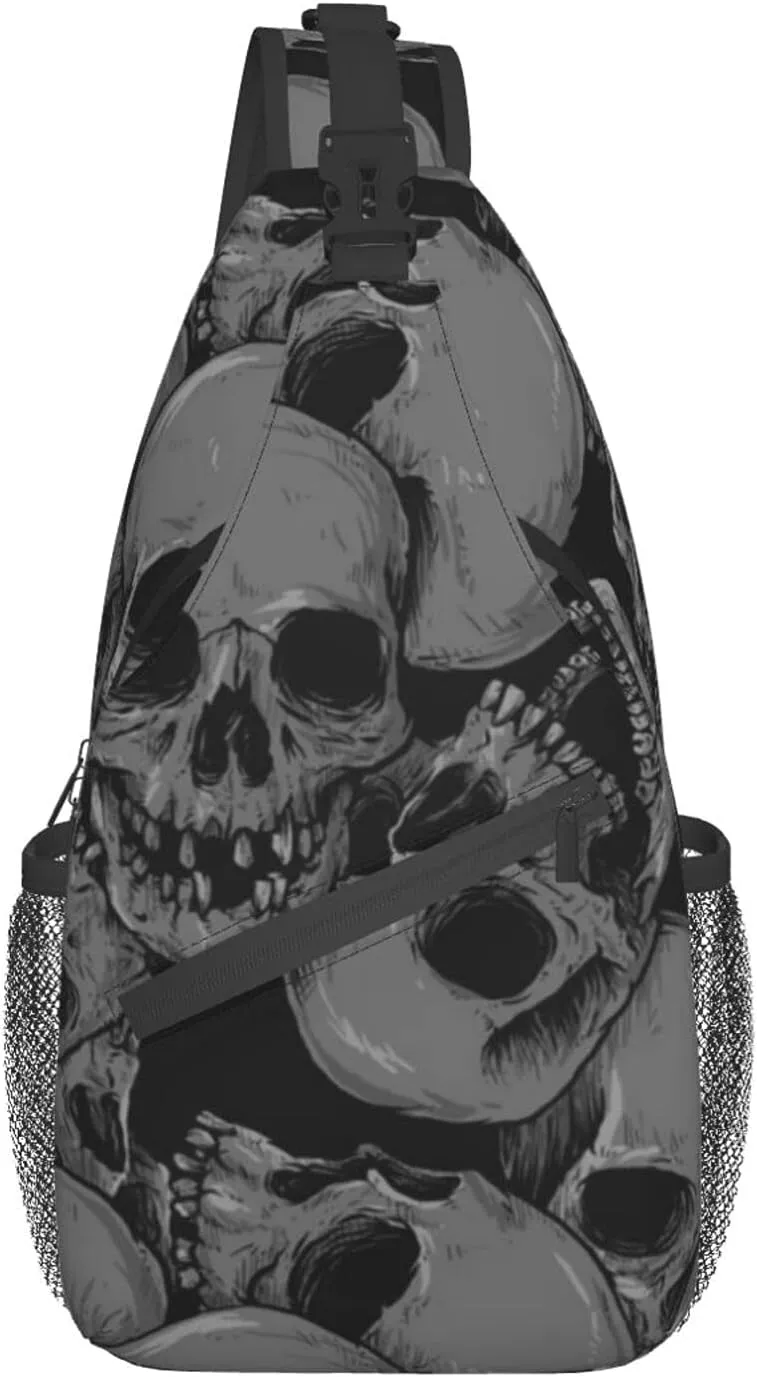 SWEET TANG Shoulder Sling Bag A Lot Of Skulls for Men Boys Multipurpose Unbalance Backpack Gym Bag with Smooth Zipper for Outdoor Sports Activities,One Size