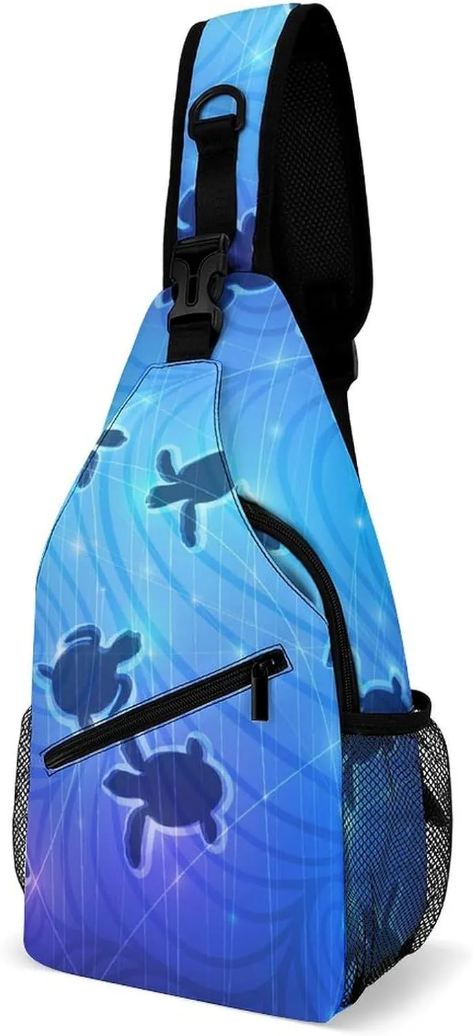 Swimming Baby Turtles Crossbody Sling Backpack Summer Natural Seabed Sling Bag Adjustable Travel Hiking Chest Bags Daypack