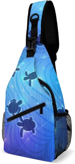Swimming Baby Turtles Crossbody Sling Backpack Summer Natural Seabed Sling Bag Adjustable Travel Hiking Chest Bags Daypack