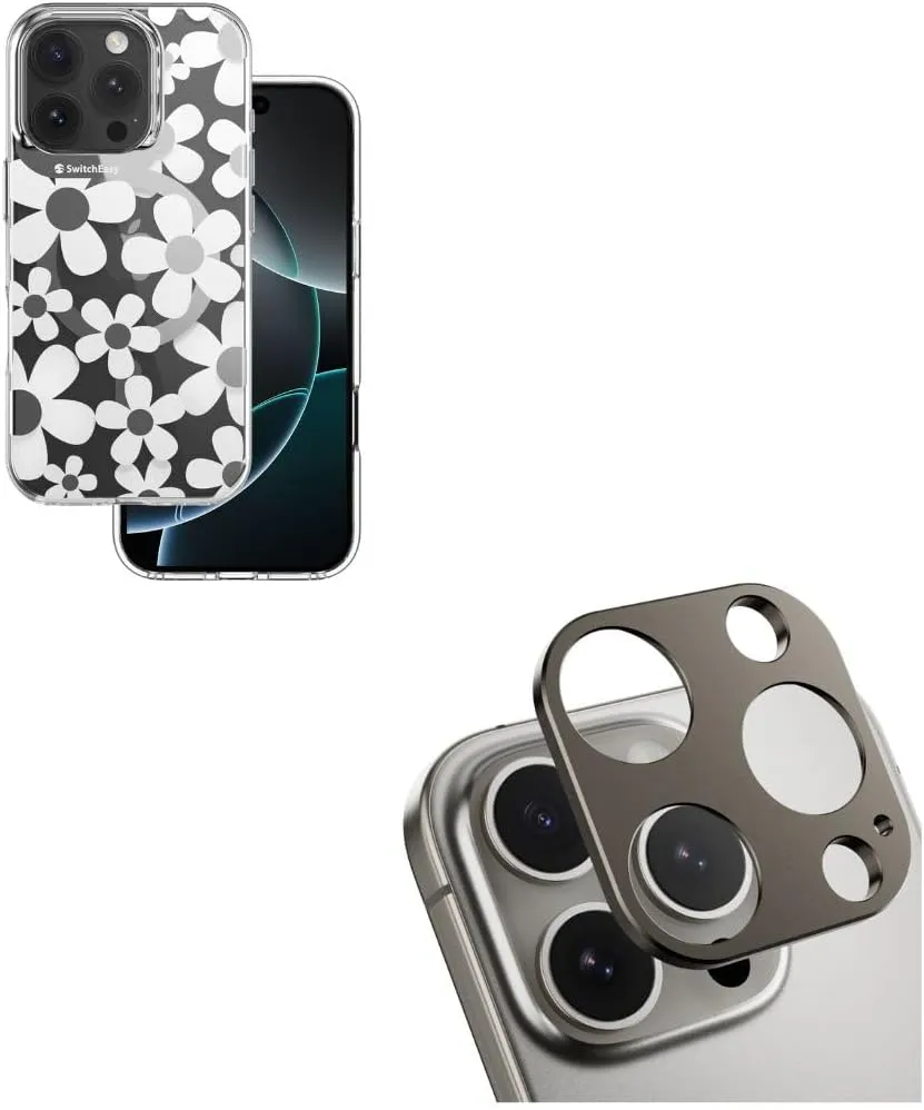 SWITCHEASY Camera Lens Protector for 16 Pro 6.3"(Titanium) Bundle with Flower Floral Case for iPhone 16 Pro 6.3"(White)