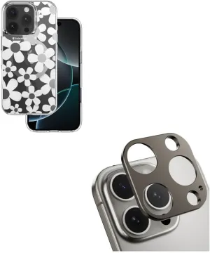 SWITCHEASY Camera Lens Protector for 16 Pro 6.3"(Titanium) Bundle with Flower Floral Case for iPhone 16 Pro 6.3"(White)
