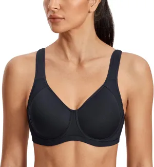 SYROKAN High Impact Sports Bras for Women Support Underwire Cross Back Large Bust Cool Comfort Molded Cup